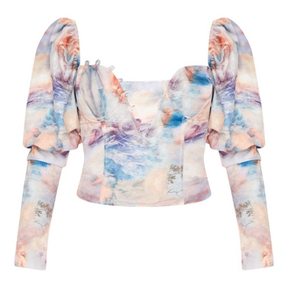 Light blue puff crop top
